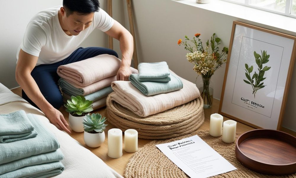 Real-life guest enjoying a welcoming space with personalized guest bedroom decor.