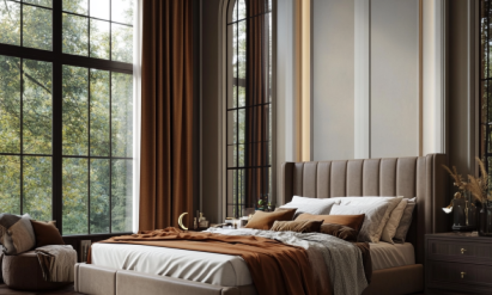 King Size Bed Mattress Dimension 1 California King bed in a spacious bedroom showing its extended length and king size bed mattress dimensions.