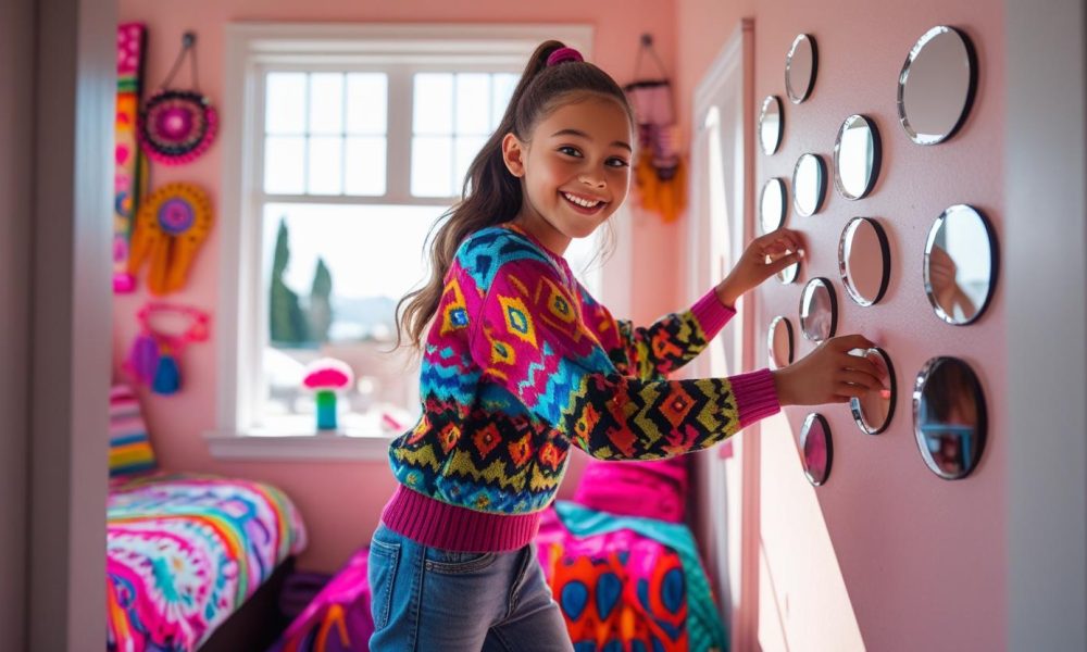 mirror tiles enhancing the illusion of space in the bedroom