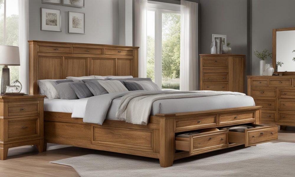 Modern storage beds in a minimalist bedroom with soft lighting and neutral tones