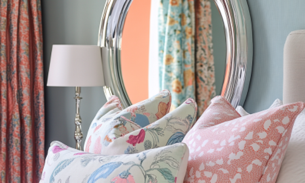Oval Silver Mirror with Pastel Bedroom Accents Oval vintage mirrors for bedroom with pastel accents.