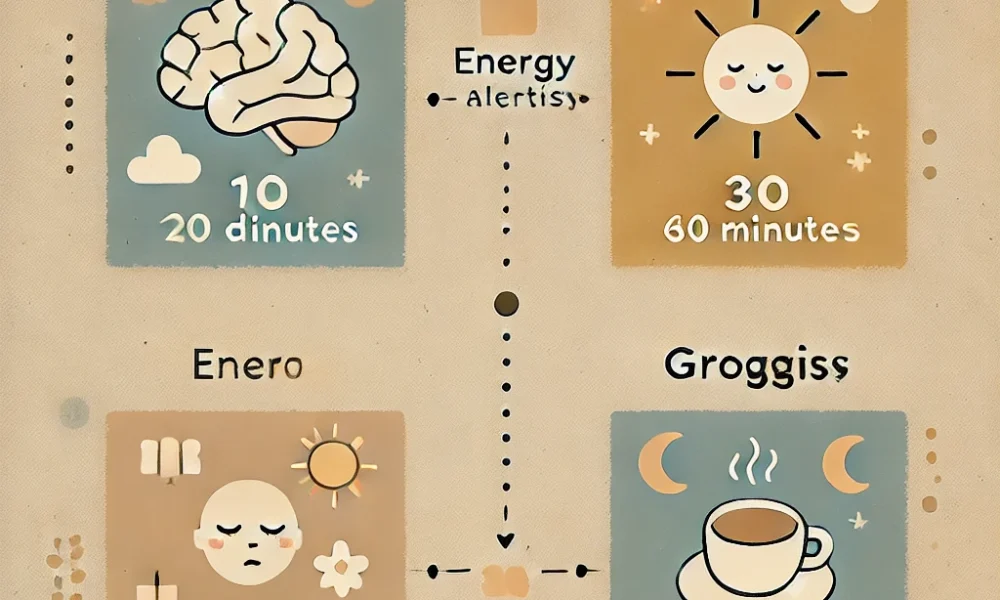 Pastel infographic on nap durations and effects explaining the science of power naps