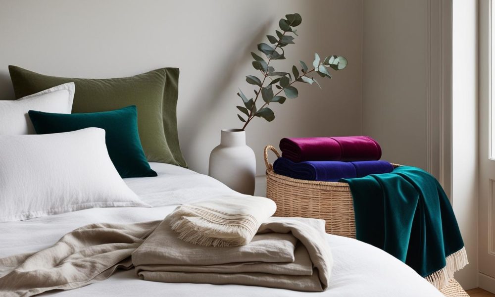 Bed sham Bed sham on cozy layered bed in soft morning light