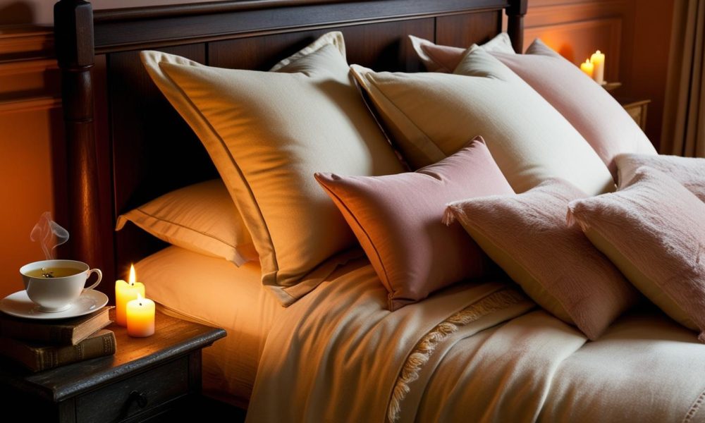 Peaceful evening setup for modern bedding rituals with candles and cozy bedding.
