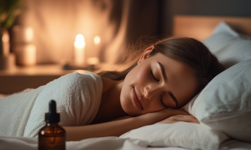 essential oils for sleep 3 A bedroom designed for relaxation with a diffuser releasing essential oils for sleep.