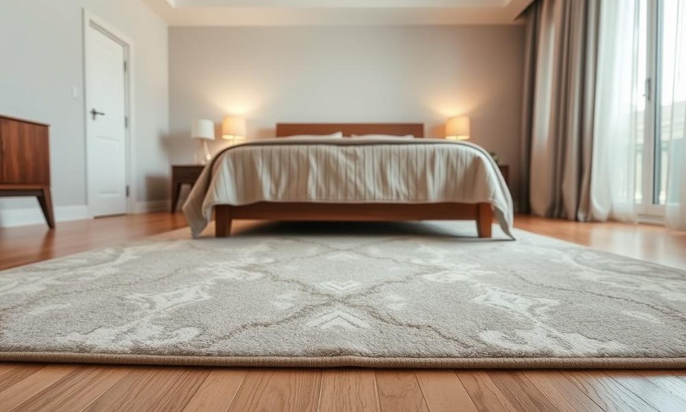 how to place a rug under a bed