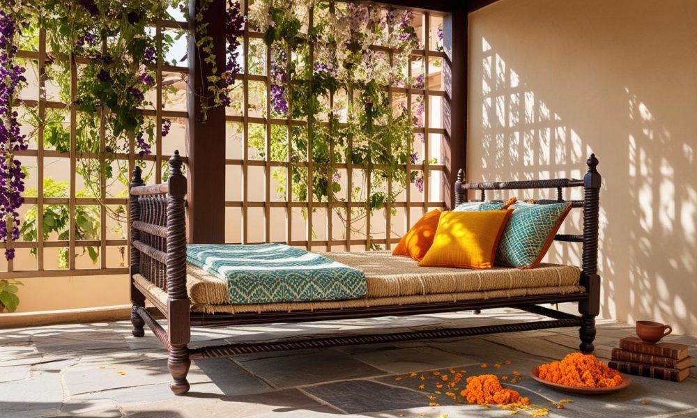 Traditional charpoy bed on veranda, part of cultural types of beds around the world