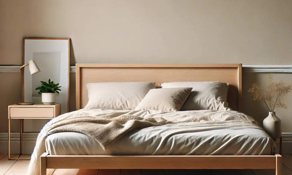 "Simple minimalist bed frame as an alternative to luxury bed frames cons like bulk and noise."