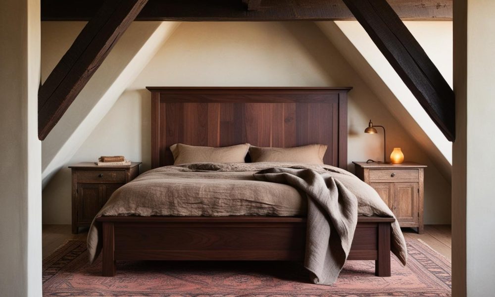 rustic bedroom featuring luxury wooden bed frames