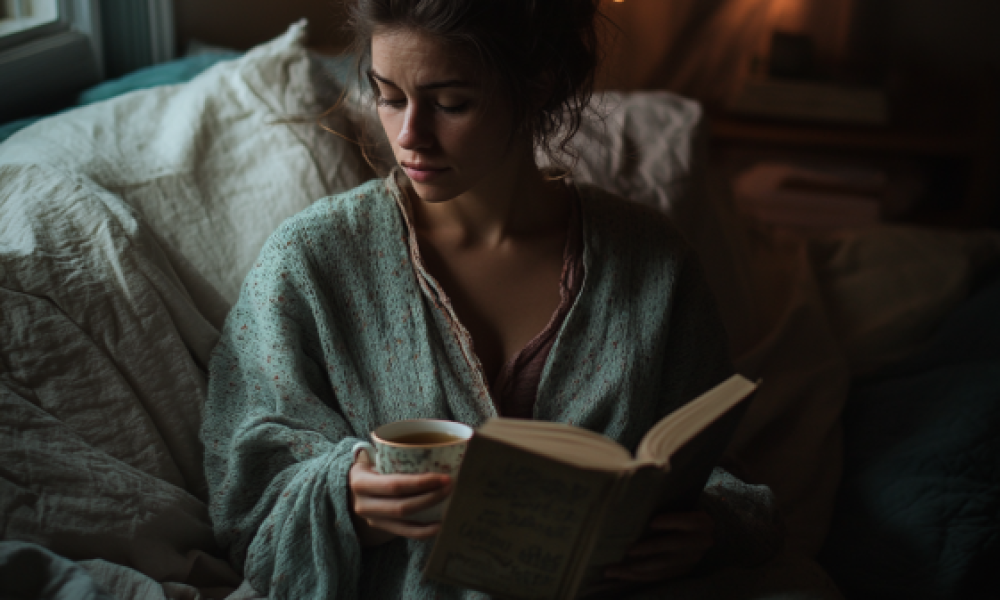 nighttime routine with herbal tea and reading before sleep